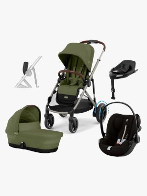 cybex, e gazelle s, søskenvogn inkl. gazelle s cot + cloud g & base – moss green/taupe