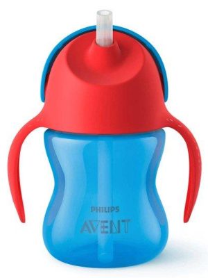 philips avent sugerørkopp med håndtak 200ml, blå/rød