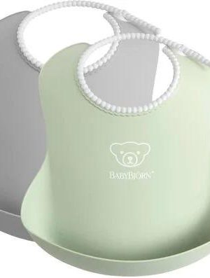 babybjørn smekke 2 pack, grå/lysegrønn