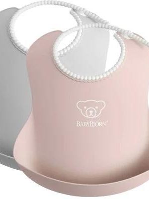 babybjørn smekke 2 pack, grå/lyserosa