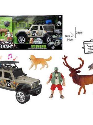 safari‑jeep lekesett med figur og dyr