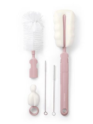 babyono flaske og smokkbørstesett med avtakbart håndtak og minisvamp, rosa